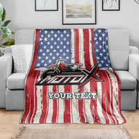 Personalized Motocross Rider Blanket with American Flag and Thin Blue Line Pattern - Wonder Print Shop