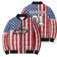 Personalized Motocross Rider Bomber Puffer Jacket with American Flag and Thin Blue Line Pattern - Wonder Print Shop
