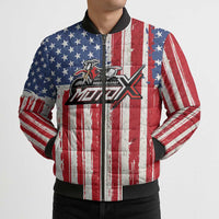 Personalized Motocross Rider Bomber Puffer Jacket with American Flag and Thin Blue Line Pattern - Wonder Print Shop