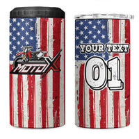 Personalized Motocross Rider 4 in 1 Can Cooler Tumbler with American Flag and Thin Blue Line Pattern - Wonder Print Shop