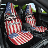 Personalized Motocross Rider Car Seat Cover with American Flag and Thin Blue Line Pattern - Wonder Print Shop