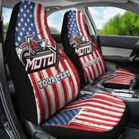 Personalized Motocross Rider Car Seat Cover with American Flag and Thin Blue Line Pattern - Wonder Print Shop