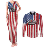 Personalized Motocross Rider Couples Matching Tank Maxi Dress and Long Sleeve Button Shirt with American Flag and Thin Blue Line Pattern - Wonder Print Shop