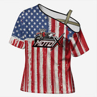 Personalized Motocross Rider Cross Shoulder Shirt with American Flag and Thin Blue Line Pattern - Wonder Print Shop