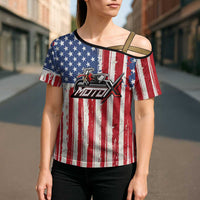 Personalized Motocross Rider Cross Shoulder Shirt with American Flag and Thin Blue Line Pattern - Wonder Print Shop