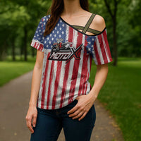 Personalized Motocross Rider Cross Shoulder Shirt with American Flag and Thin Blue Line Pattern - Wonder Print Shop
