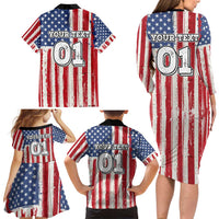 Personalized Motocross Rider Family Matching Long Sleeve Bodycon Dress and Hawaiian Shirt with American Flag and Thin Blue Line Pattern - Wonder Print Shop