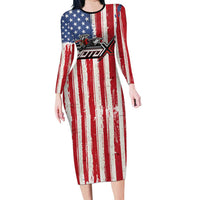 Personalized Motocross Rider Family Matching Long Sleeve Bodycon Dress and Hawaiian Shirt with American Flag and Thin Blue Line Pattern - Wonder Print Shop