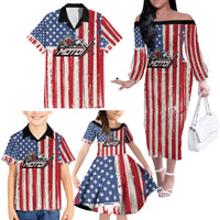 Personalized Motocross Rider Family Matching Off The Shoulder Long Sleeve Dress and Hawaiian Shirt with American Flag and Thin Blue Line Pattern - Wonder Print Shop