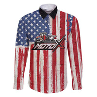 Personalized Motocross Rider Family Matching Off Shoulder Maxi Dress and Hawaiian Shirt with American Flag and Thin Blue Line Pattern - Wonder Print Shop