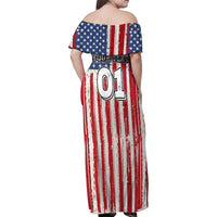 Personalized Motocross Rider Family Matching Off Shoulder Maxi Dress and Hawaiian Shirt with American Flag and Thin Blue Line Pattern - Wonder Print Shop