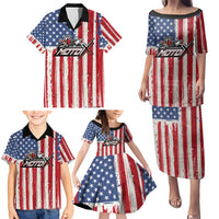 Personalized Motocross Rider Family Matching Puletasi and Hawaiian Shirt with American Flag and Thin Blue Line Pattern - Wonder Print Shop