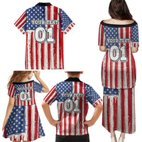 Personalized Motocross Rider Family Matching Puletasi and Hawaiian Shirt with American Flag and Thin Blue Line Pattern - Wonder Print Shop