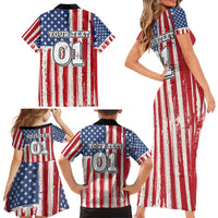 Personalized Motocross Rider Family Matching Short Sleeve Bodycon Dress and Hawaiian Shirt with American Flag and Thin Blue Line Pattern - Wonder Print Shop