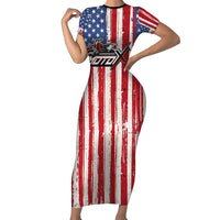 Personalized Motocross Rider Family Matching Short Sleeve Bodycon Dress and Hawaiian Shirt with American Flag and Thin Blue Line Pattern - Wonder Print Shop