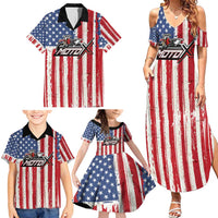 Personalized Motocross Rider Family Matching Summer Maxi Dress and Hawaiian Shirt with American Flag and Thin Blue Line Pattern - Wonder Print Shop