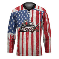Personalized Motocross Rider Hockey Jersey with American Flag and Thin Blue Line Pattern - Wonder Print Shop