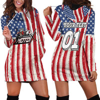 Personalized Motocross Rider Hoodie Dress with American Flag and Thin Blue Line Pattern - Wonder Print Shop