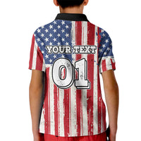 Personalized Motocross Rider Kid Polo Shirt with American Flag and Thin Blue Line Pattern - Wonder Print Shop