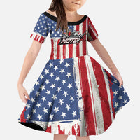 Personalized Motocross Rider Kid Short Sleeve Dress with American Flag and Thin Blue Line Pattern - Wonder Print Shop