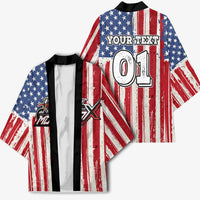 Personalized Motocross Rider Kimono with American Flag and Thin Blue Line Pattern - Wonder Print Shop