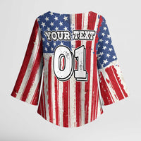Personalized Motocross Rider Kimono Sleeve Blouse with American Flag and Thin Blue Line Pattern - Wonder Print Shop