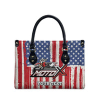 Personalized Motocross Rider Leather Bag with American Flag and Thin Blue Line Pattern - Wonder Print Shop