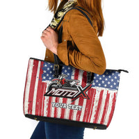 Personalized Motocross Rider Leather Tote Bag with American Flag and Thin Blue Line Pattern - Wonder Print Shop