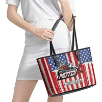 Personalized Motocross Rider Leather Tote Bag with American Flag and Thin Blue Line Pattern - Wonder Print Shop