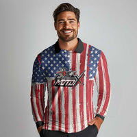 Personalized Motocross Rider Long Sleeve Polo Shirt with American Flag and Thin Blue Line Pattern - Wonder Print Shop