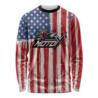 Personalized Motocross Rider Long Sleeve Shirt with American Flag and Thin Blue Line Pattern - Wonder Print Shop