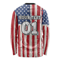 Personalized Motocross Rider Long Sleeve Shirt with American Flag and Thin Blue Line Pattern - Wonder Print Shop