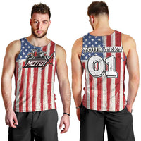 Personalized Motocross Rider Men Tank Top with American Flag and Thin Blue Line Pattern - Wonder Print Shop