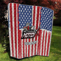 Personalized Motocross Rider Quilt with American Flag and Thin Blue Line Pattern - Wonder Print Shop