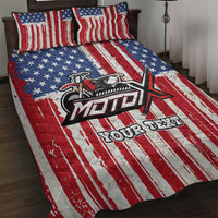 Personalized Motocross Rider Quilt Bed Set with American Flag and Thin Blue Line Pattern - Wonder Print Shop