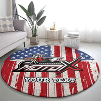 Personalized Motocross Rider Round Carpet with American Flag and Thin Blue Line Pattern - Wonder Print Shop