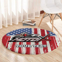 Personalized Motocross Rider Round Carpet with American Flag and Thin Blue Line Pattern - Wonder Print Shop