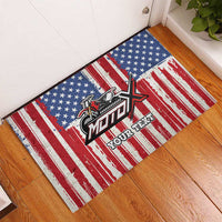 Personalized Motocross Rider Rubber Doormat with American Flag and Thin Blue Line Pattern - Wonder Print Shop