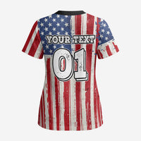 Personalized Motocross Rider Scrub Top with American Flag and Thin Blue Line Pattern - Wonder Print Shop