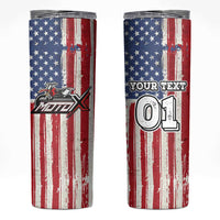 Personalized Motocross Rider Skinny Tumbler with American Flag and Thin Blue Line Pattern - Wonder Print Shop