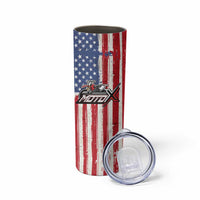 Personalized Motocross Rider Skinny Tumbler with American Flag and Thin Blue Line Pattern - Wonder Print Shop