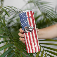 Personalized Motocross Rider Skinny Tumbler with American Flag and Thin Blue Line Pattern - Wonder Print Shop