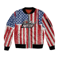 Personalized Motocross Rider Sleeve Zip Bomber Jacket with American Flag and Thin Blue Line Pattern - Wonder Print Shop