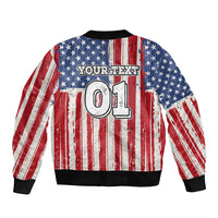 Personalized Motocross Rider Sleeve Zip Bomber Jacket with American Flag and Thin Blue Line Pattern - Wonder Print Shop