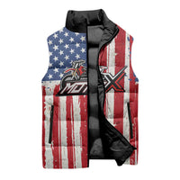 Personalized Motocross Rider Sleeveless Puffer Jacket with American Flag and Thin Blue Line Pattern - Wonder Print Shop