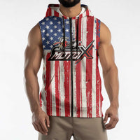 Personalized Motocross Rider Sleeveless Zip Hoodie with American Flag and Thin Blue Line Pattern - Wonder Print Shop