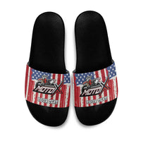 Personalized Motocross Rider Slide Sandals with American Flag and Thin Blue Line Pattern - Wonder Print Shop