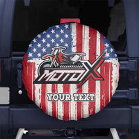 Personalized Motocross Rider Spare Tire Cover with American Flag and Thin Blue Line Pattern - Wonder Print Shop