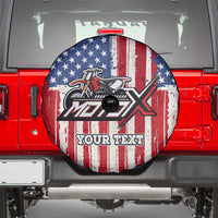 Personalized Motocross Rider Spare Tire Cover with American Flag and Thin Blue Line Pattern - Wonder Print Shop