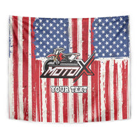 Personalized Motocross Rider Tapestry with American Flag and Thin Blue Line Pattern - Wonder Print Shop